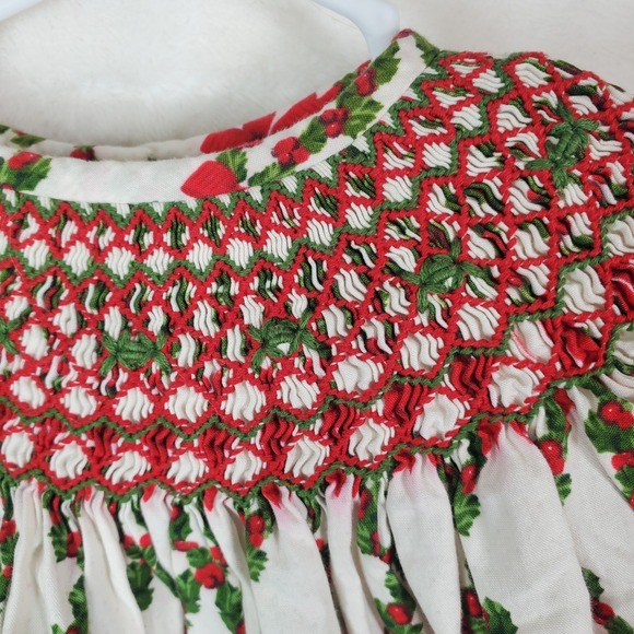 Toddler Girls Three Sisters Smocked Christmas Bow Bishop Dress Size 18 Months - Picture 3 of 8